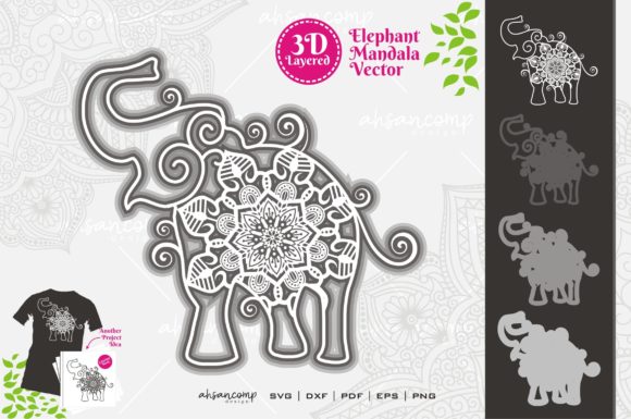 Elephant Mandala Vector SVG 3D Layered 3