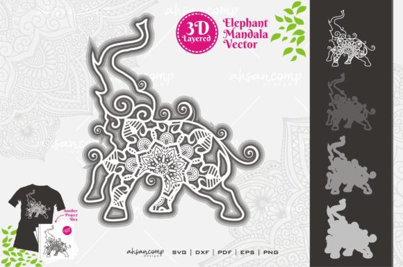 Elephant Mandala Vector SVG 3D Layered 4 Guide