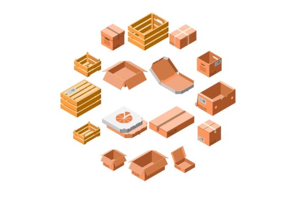 Packing Box Icon Set: Isometric 3D Style